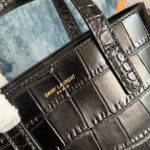 Saint Laurent Paris Mini Toy Shopping In Crocodile-Embossed Leather Black